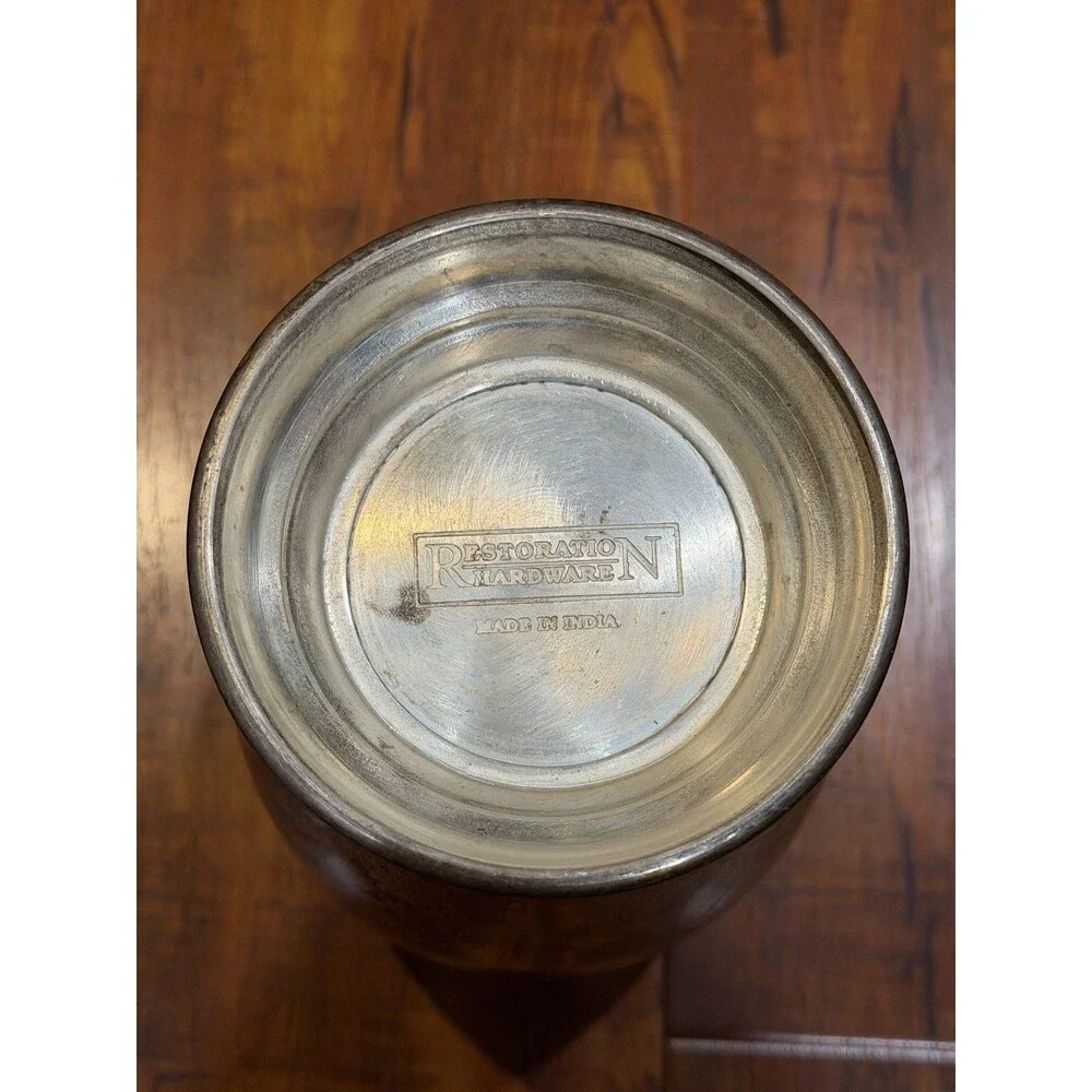 Set of (2) Restoration Hardware Silver Tone Patina Wear Metal 8.25” & 5.5” Vase